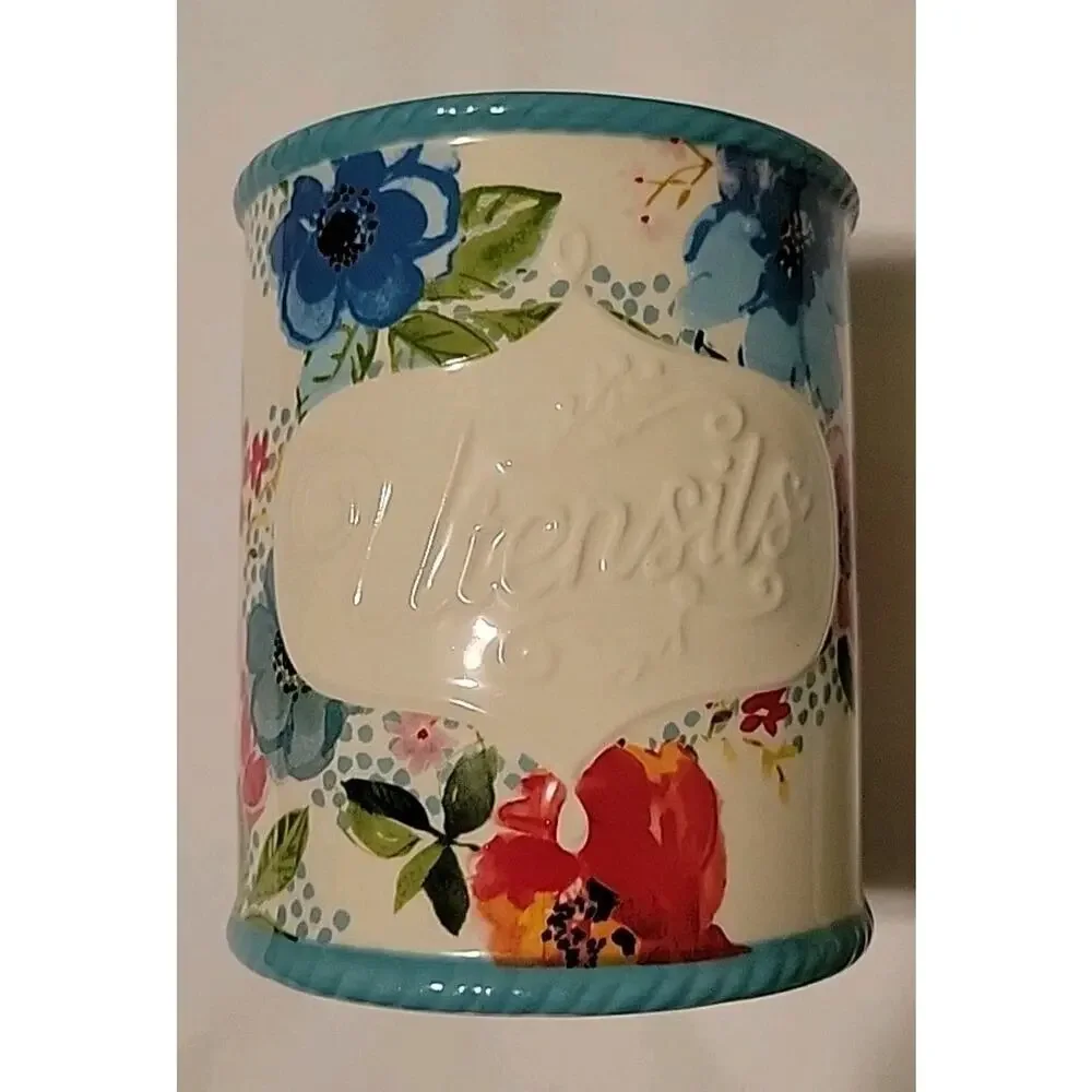 The Pioneer Woman Stoneware Crock Melody Floral Bloom Utensil Holder 5.5